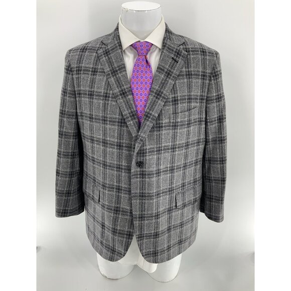 Holland & Sherry Blazer 44S Gray Plaid Wool Cashmere Func Cuffs 2B 2V YGI R4-73 - Picture 2 of 16